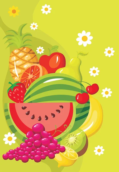Ilustración Vectorial Frutas Frescas — Vector de stock