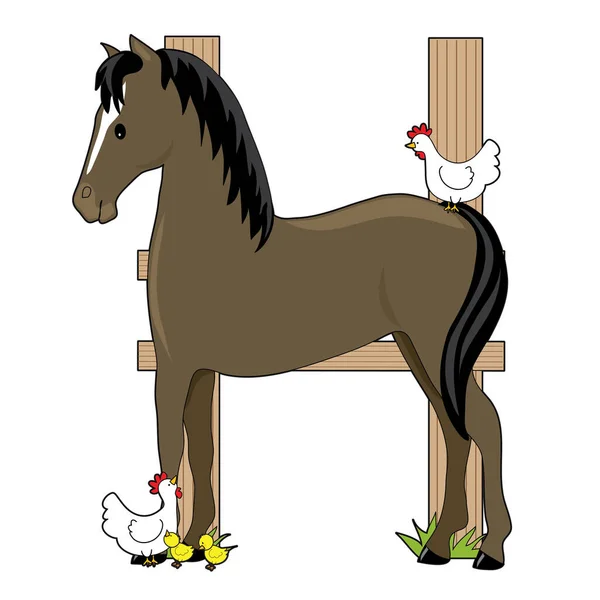 Pferd Und Küken Cartoon Vektor Illustration — Stockvektor