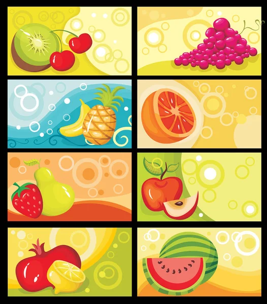 Jeu Cartes Fruits Été Illustration Vectorielle — Image vectorielle