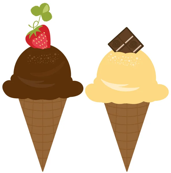 Eis Mit Schokolade Und Erdbeer Vektorillustration — Stockvektor