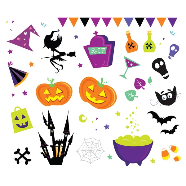 Halloween Elementos Definidos Vetor —  Vetores de Stock