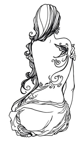 Vector Sketch Girl Beautiful Figure Beautiful Dress — Stock Vector