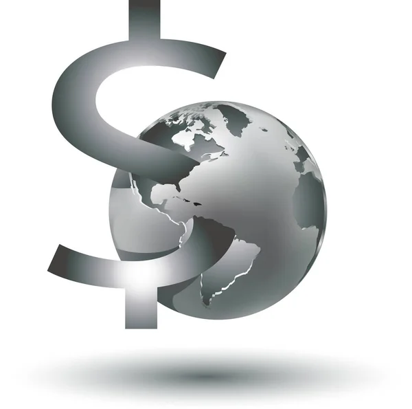 Küresel Vektör Illüstrasyonunda Dolar Işareti — Stok Vektör