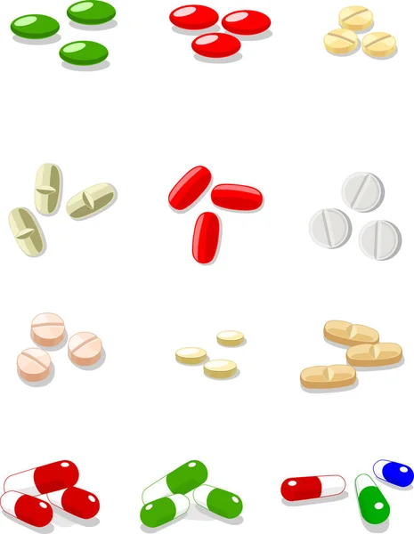 Jeu Différentes Pilules Illustration Vectorielle — Image vectorielle