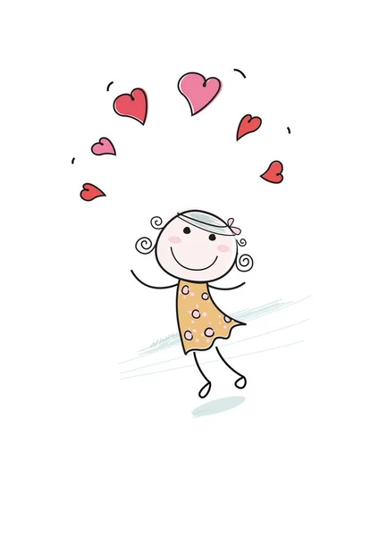 Dibujado Mano Chica Dibujos Animados Amor — Archivo Imágenes Vectoriales