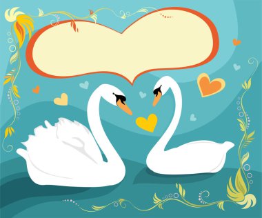 Aşık kuğuların ve kalplerin vektör çizimi