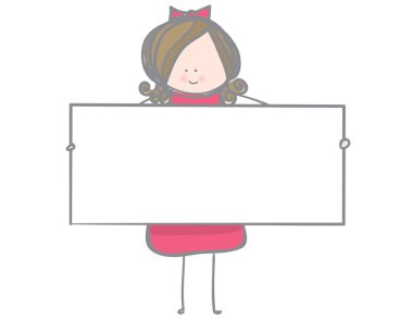 Beyaz arka planda afişi olan küçük bir kız.