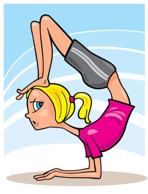 Egzersiz yapan genç bir kızın karikatür çizimi.