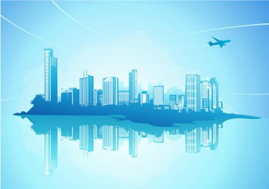 Uçağı olan bir şehrin silueti