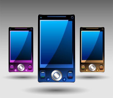 üç akıllı telefon, vektör illüstrasyonu
