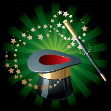 magician in hat with stars and stars clipart