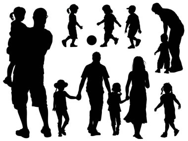 Vector silhouettes aile beyaz bir arka plan üzerinde.
