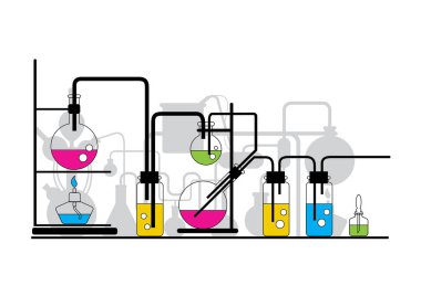 Laboratuvar camları ve test tüpleri.