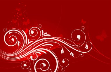 Beyaz çiçekli kırmızı pankart.