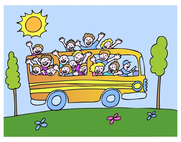 Cartoon Bus Mit Kindern — Stockvektor