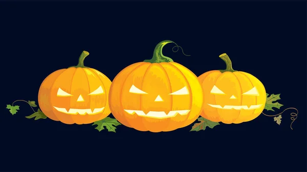 Citrouilles Halloween Sur Fond Sombre — Image vectorielle