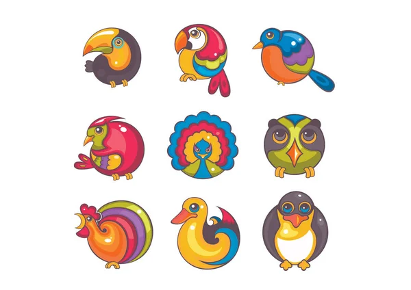 Conjunto Pássaros Desenhos Animados Coloridos Ilustração Vetorial —  Vetores de Stock