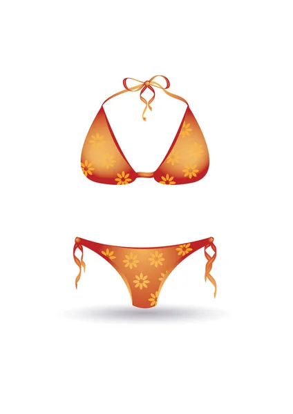 Vector Illustration Red Bikini Golden Bow Isolated White Background Flat — Stock Vector