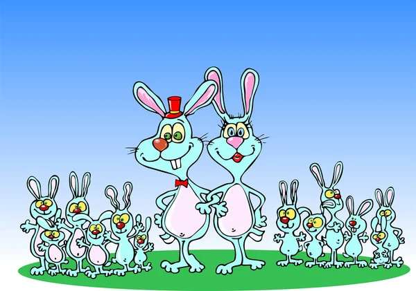 Lustige Kaninchen Mit Großen Roten Eiern — Stockvektor