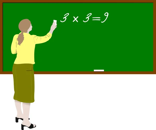 Woman Teacher Front Blackboard — Stock Vector