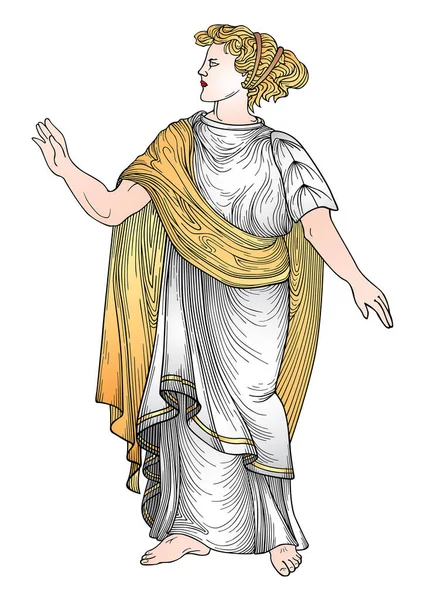 Starověká Řecká Žena Rytá Ilustrace Ručně Kreslené Starožitné Ilustrace Izolované — Stockový vektor