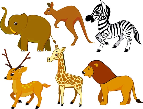 Conjunto Animales Dibujos Animados Lindo Ilustración — Vector de stock