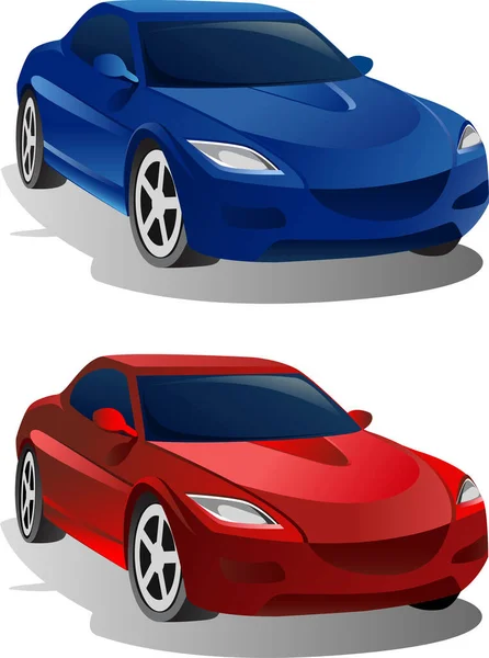 Červená Modrá Sportovní Auta Bílém Pozadí — Stockový vektor