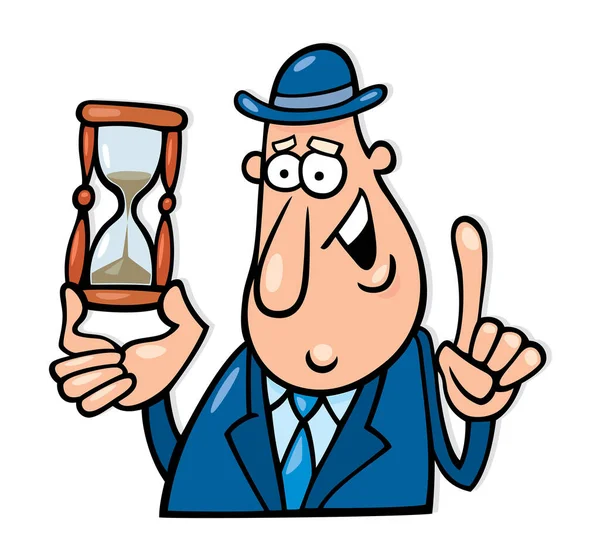 Personaje Dibujos Animados Hombre Negocios Con Reloj Arena Tiempo Para — Vector de stock
