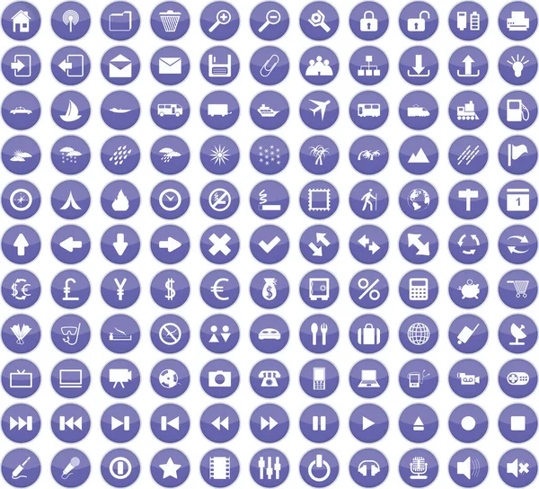 Iconos Establecidos Círculos Púrpura Aislados Ilustración Del Vector Blanco — Archivo Imágenes Vectoriales
