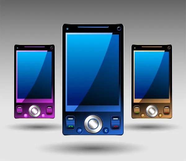 Trzy Smartfony Ilustracja Wektora — Wektor stockowy