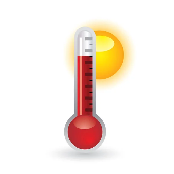 白い背景に赤い熱い太陽が付いている温度計のベクトル イラスト ベクトル — ストックベクタ