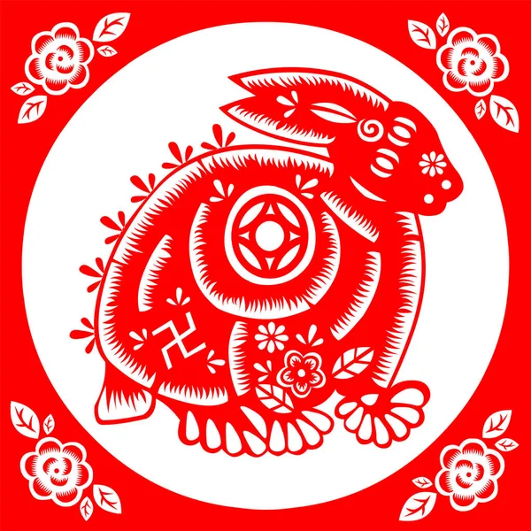 Leu Chinezesc Roșu Cerc — Vector de stoc