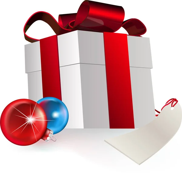 Vector Christmas Gift Box Red Ribbon Bow — Stock Vector