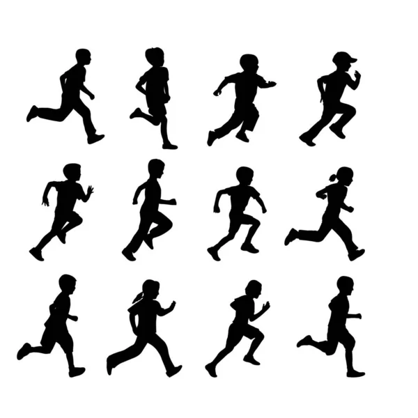 Running People Silhouettes Vector Set — Stock Vector