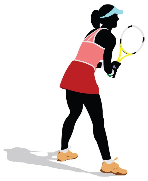 Vrouwelijke Tennisspeler Met Tennis Racket Vector Illustratie Ontwerp — Stockvector