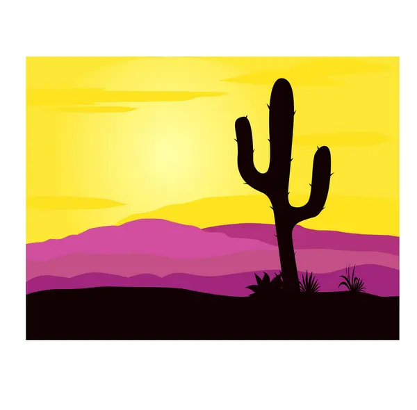 Sunset Cactus Silhouette — Stock Vector