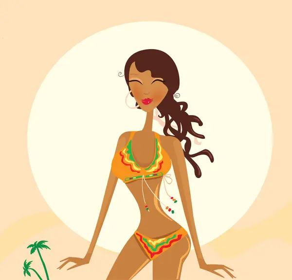 Femme Avec Maillot Bain Bikini — Image vectorielle