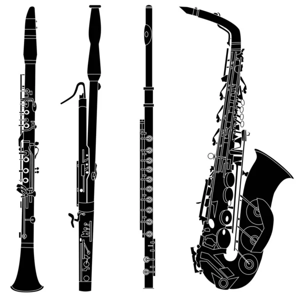 Uppsättning Svarta Musikinstrument — Stock vektor