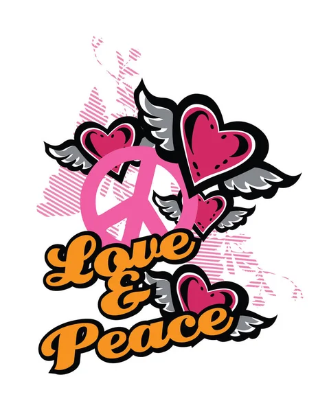 Liebe Frieden Mit Flügeln Frieden Und Herz — Stockvektor