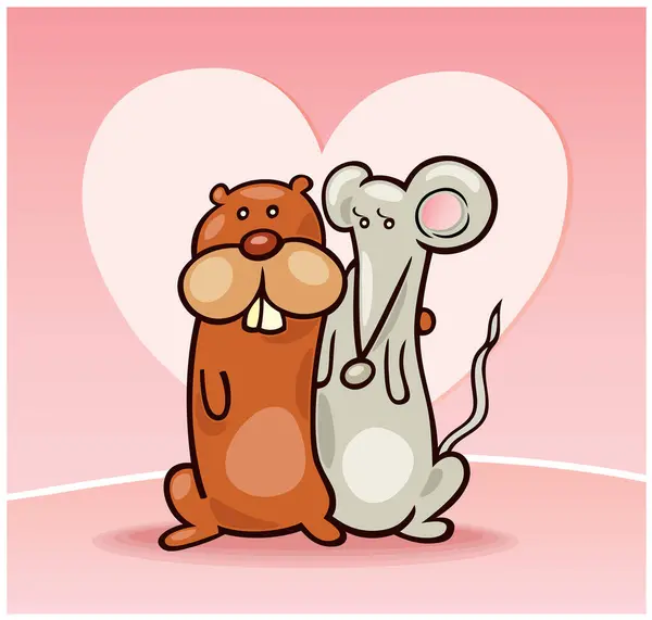 Γελοιογραφία Αστείο Ποντίκι Και Καρδιά — Διανυσματικό Αρχείο
