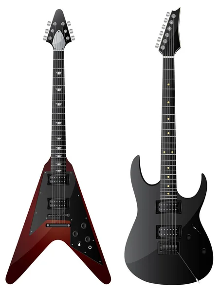 白色背景的矢量现实的一组黑色电吉他和现实的电吉他 — 图库矢量图片