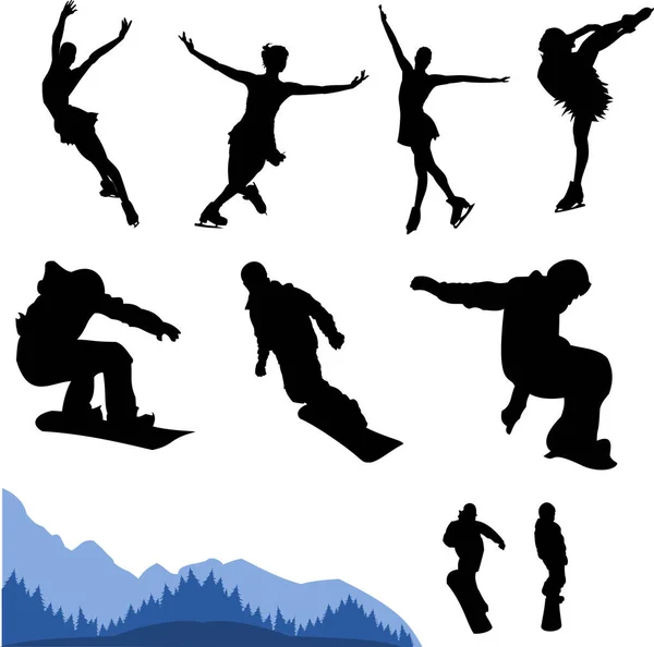 Silhueta Vetorial Homem Salto Com Snowboard — Vetor de Stock