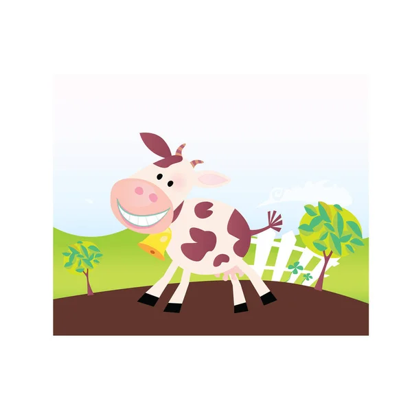 Šťastná Kráva Statku Vektorová Ilustrace Jednoduchý Design — Stockový vektor