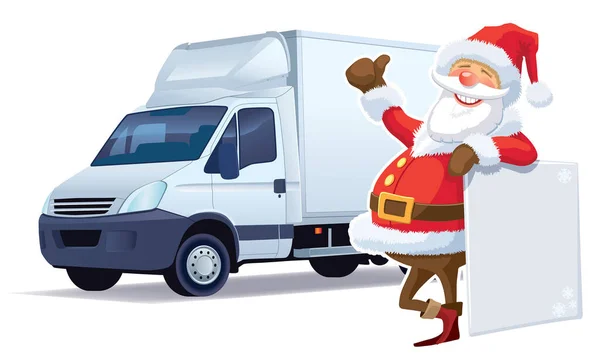 Santa Claus Met Kubus Vrachtwagen Vector Illustratie Eenvoudig Ontwerp — Stockvector
