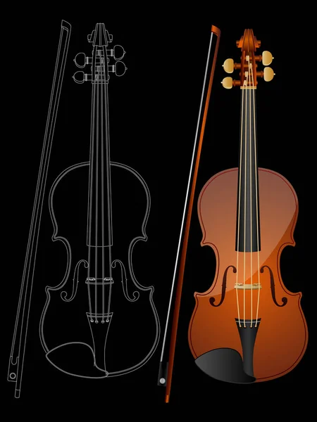 Violino Vetorial Isolado Sobre Fundo Preto — Vetor de Stock