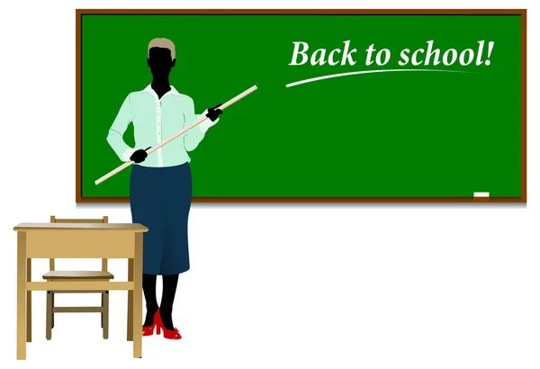 Retour École Enseignant Avec Tableau Noir — Image vectorielle