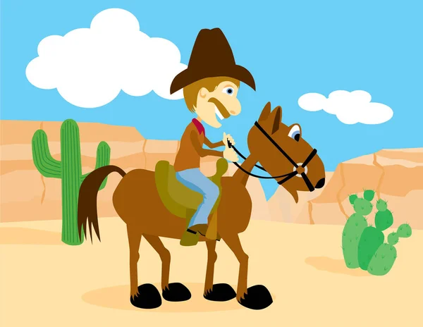 Vaquero Montando Caballo Desierto Ilustración — Vector de stock
