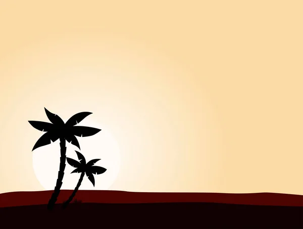 Ilustração Vetorial Palmeira Praia Com Pôr Sol —  Vetores de Stock