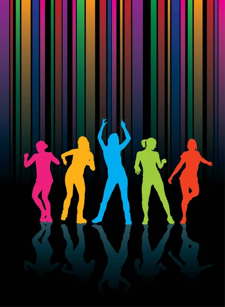 Renkli Disko Partisi Arka Planında Dans Eden Çiftin Vektör Çizimi — Stok Vektör