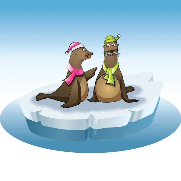 两只企鹅在冰中 — 图库矢量图片